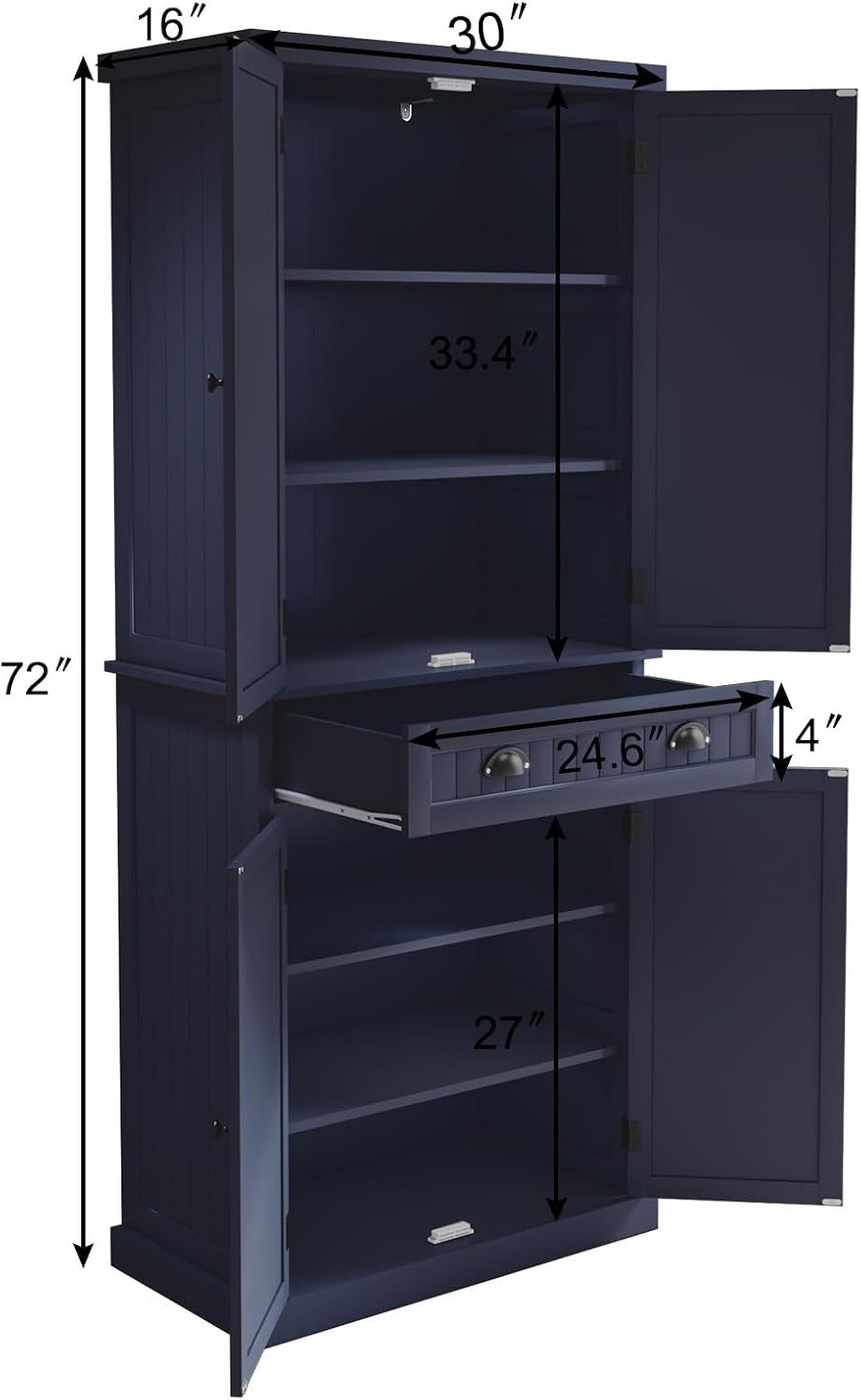 Kitchen Pantry Cabinet, Tall Pantry Storage Cabinet with Drawer and Adjustable Shelves, Blue Freestanding Cupboard for Kitchen, Dining Room and Living Room