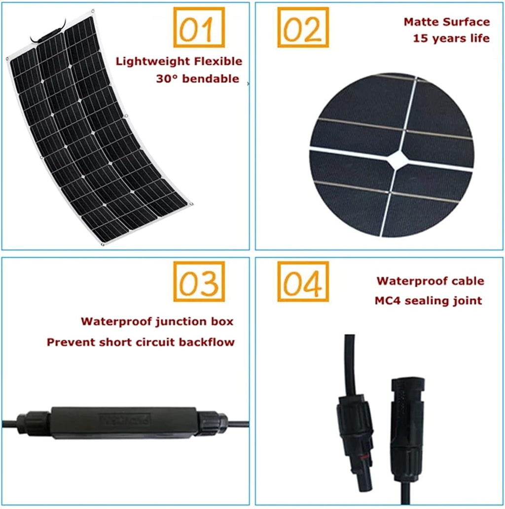 AIZYR Flexible Solar Panel Kit Complete 100W ETFE Panel Solar Generator Kit Energy Charger for Home Camping Car System Power