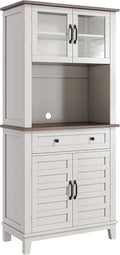 GAOMON Elegant 72' White Pantry Coffee Bar Cabinet – Tall Kitchen Storage with Adjustable Shelves, 4 Glass Doors & 1 Drawer – Multi-Functional Hutch for Dining Room & Kitchen, White