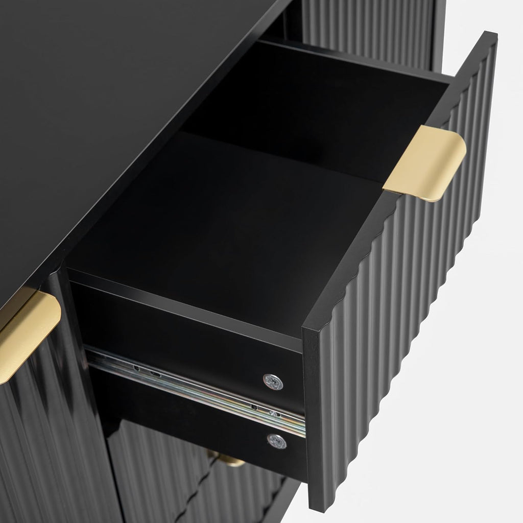 Virubi 47' Fluted Sideboard Buffet Cabinet with Storage Drawers,Doors,Adjustable Shelves and Gold Handles, Wood Modern Sideboard Accent Cabinet for Living Room,Hallway,Entryway (Black)