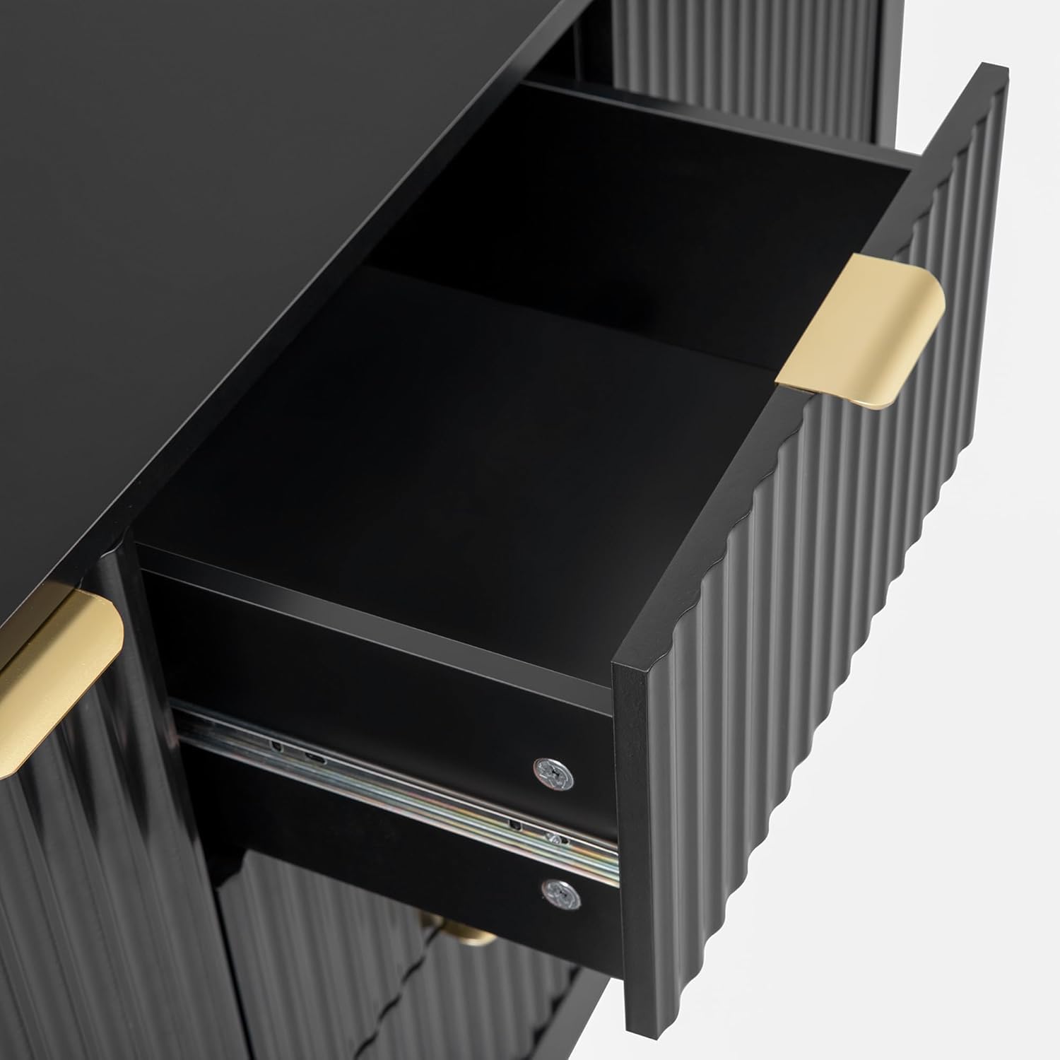 Virubi 47' Fluted Sideboard Buffet Cabinet with Storage Drawers,Doors,Adjustable Shelves and Gold Handles, Wood Modern Sideboard Accent Cabinet for Living Room,Hallway,Entryway (Black)