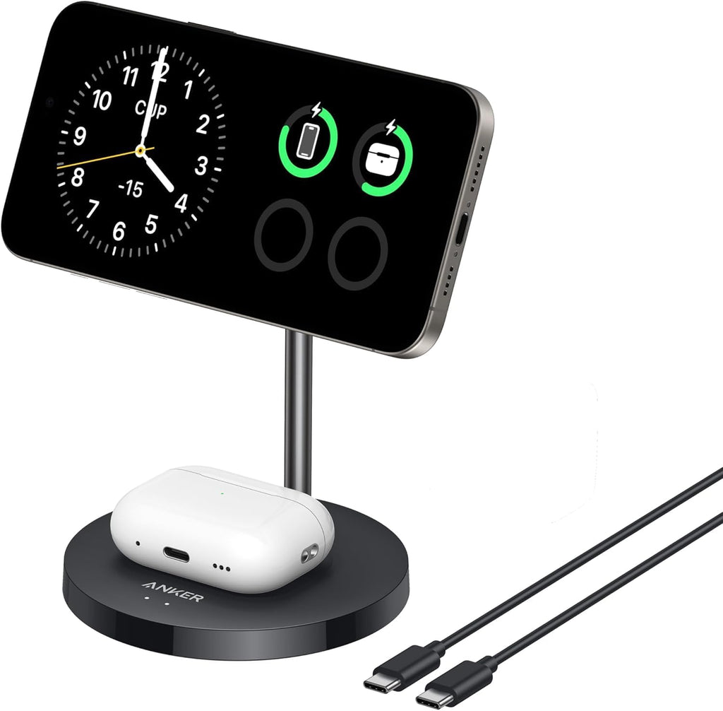 Anker MagGo Power Bank 10,000mAh MagSafe Charger Stand Compatible, MagGo 2-in-1 Charging Station