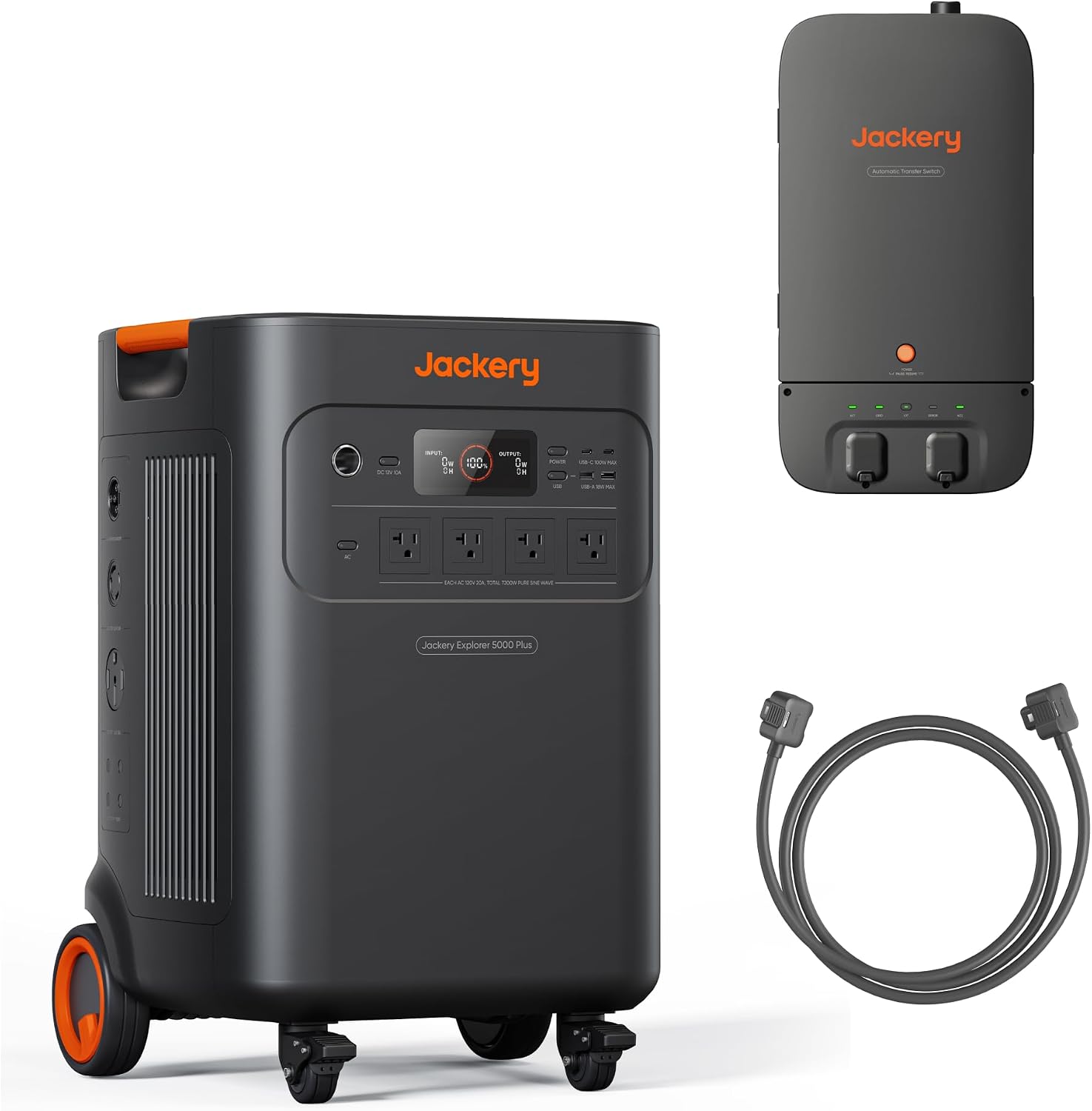 Jackery Solar Generator 5000 Plus with Automatic Transfer Switch, 5040Wh LiFePO4 Power Station, 120V/240V 7200W AC Output, Whole-Home Backup, 0ms UPS for Home Use, Blackouts (Solar Panel Optional)