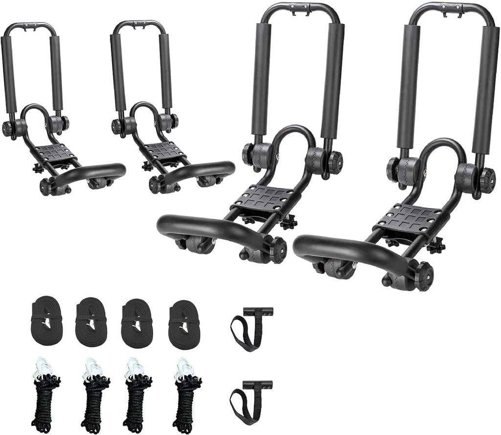 2 Pairs Fold Down J Bar Kayak Rack Designed mounts to virtually All crossbars and Load Bars Double Folding J Bar Car Roof Carrier for Kayak Canoe Surf Board and SUP Paddle Boat