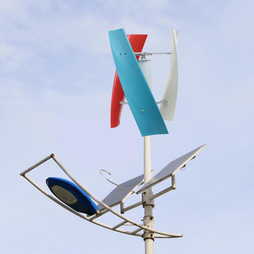 Vertical Wind Turbine Generator 100W 24V Quiet Outdoor Power with Auxiliary Wind Wheel for Home Cabin Boat Solar Energy Alternative IP67 Protection
