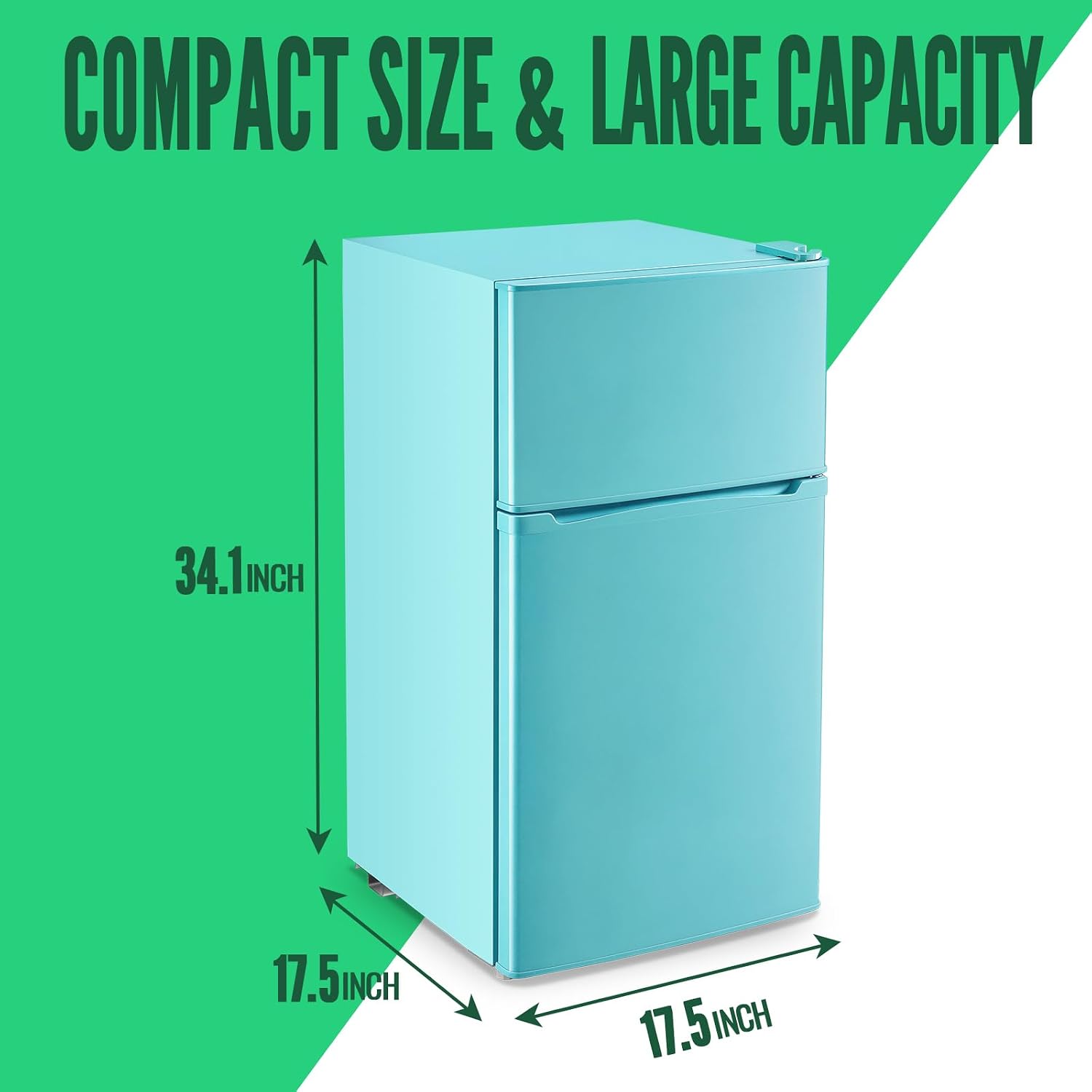 WANAI 2 Door Mini Refrigerator with Freezer-on-top, Spacious Capacity Fridge with 7-Level Adjustable Thermostat & 2 Removable Shelves Ideal for Kitchen Dorm Office Apt Blue