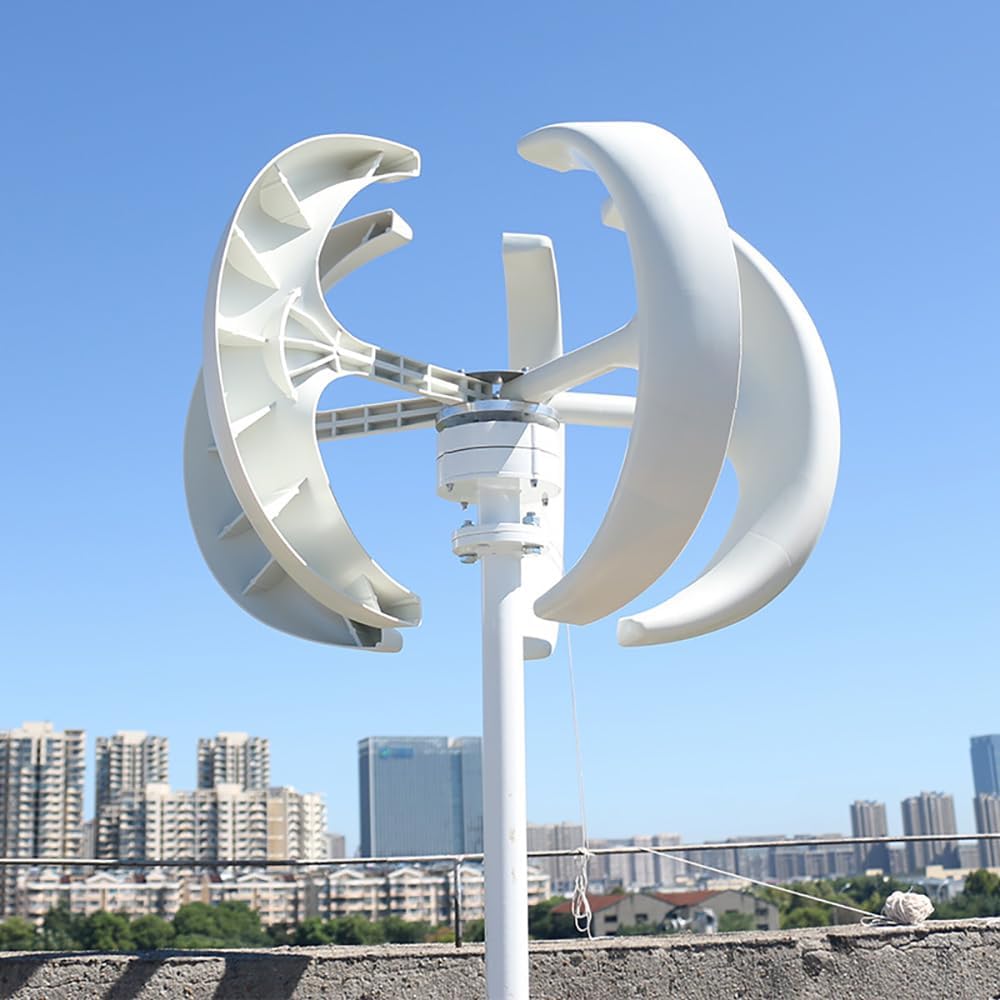 Wind Turbine Generator Kit, 1000W White Lantern Vertical Wind Generator, 5 Blades Wind Turbine Generator with Controller, Breeze Starts, for Home, Street Lights, Monitor