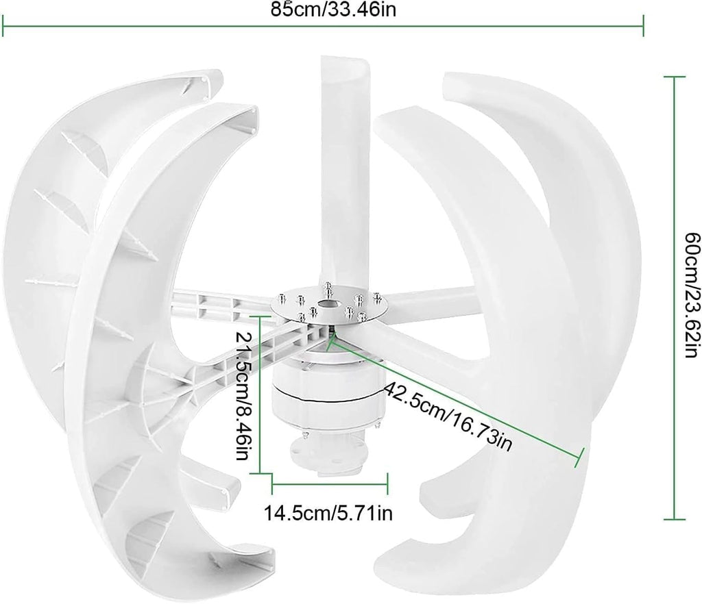 400W-1200W Vertical Wind Turbine Generator Kit, 5 Blade DC 12V/24V Wind Generator for Off-Grid Power, Efficient Renewable Energy Solution, Electricity Production