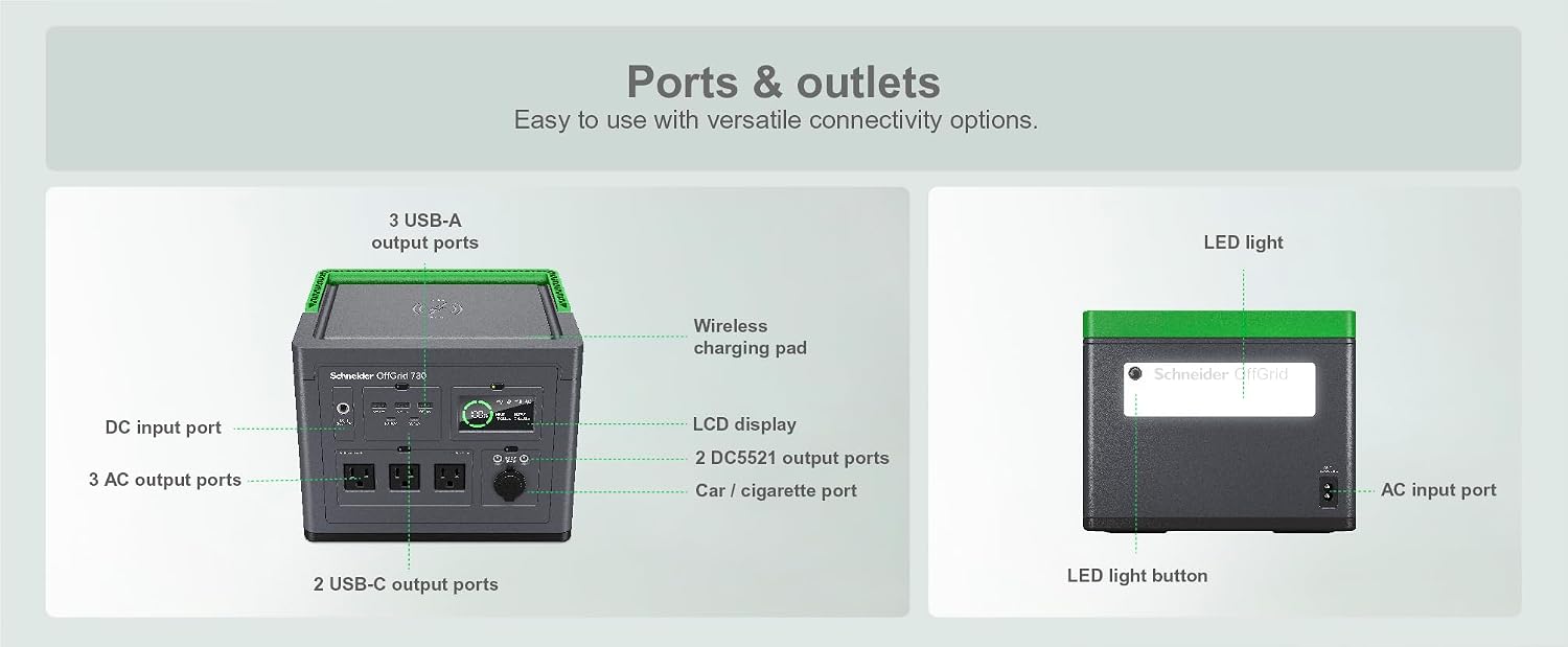 Schneider OffGrid Portable Power Station 700W PPS730 with 100W Portable Solar Panel PSP100 for Outdoor Camping RV Home Backup