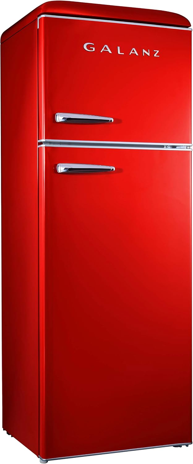 Galanz GLR12TBEEFR Refrigerator, Dual Door Fridge, Adjustable Electrical Thermostat Control with Top Mount Freezer Compartment, Retro Blue, 12.0 Cu Ft (Red)