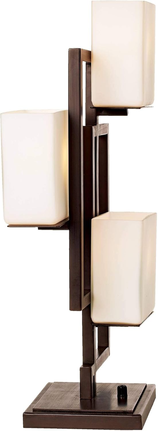 Possini Euro Design Lighting on the Square Modern 3-Way Table Lamp 24' High with Table Top Dimmer Roman Bronze Metal Glass Shade for Bedroom Living Room House Home Bedside Nightstand Office Kids