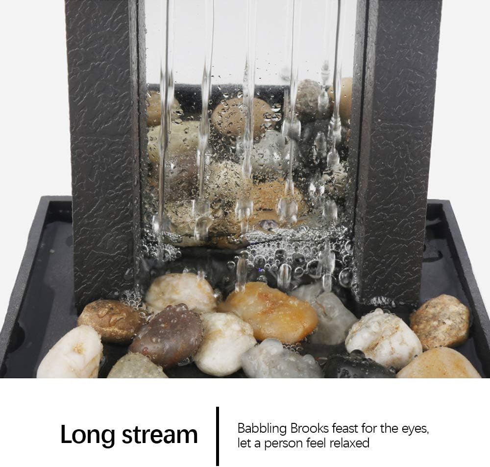 Indoor Tabletop Fountains LED Tabletop Fountain Indoor Flowing Water Waterfall Fountain Lighting Tabletop Fountain with Stones for Home Decor Decoration Meditation Fountain