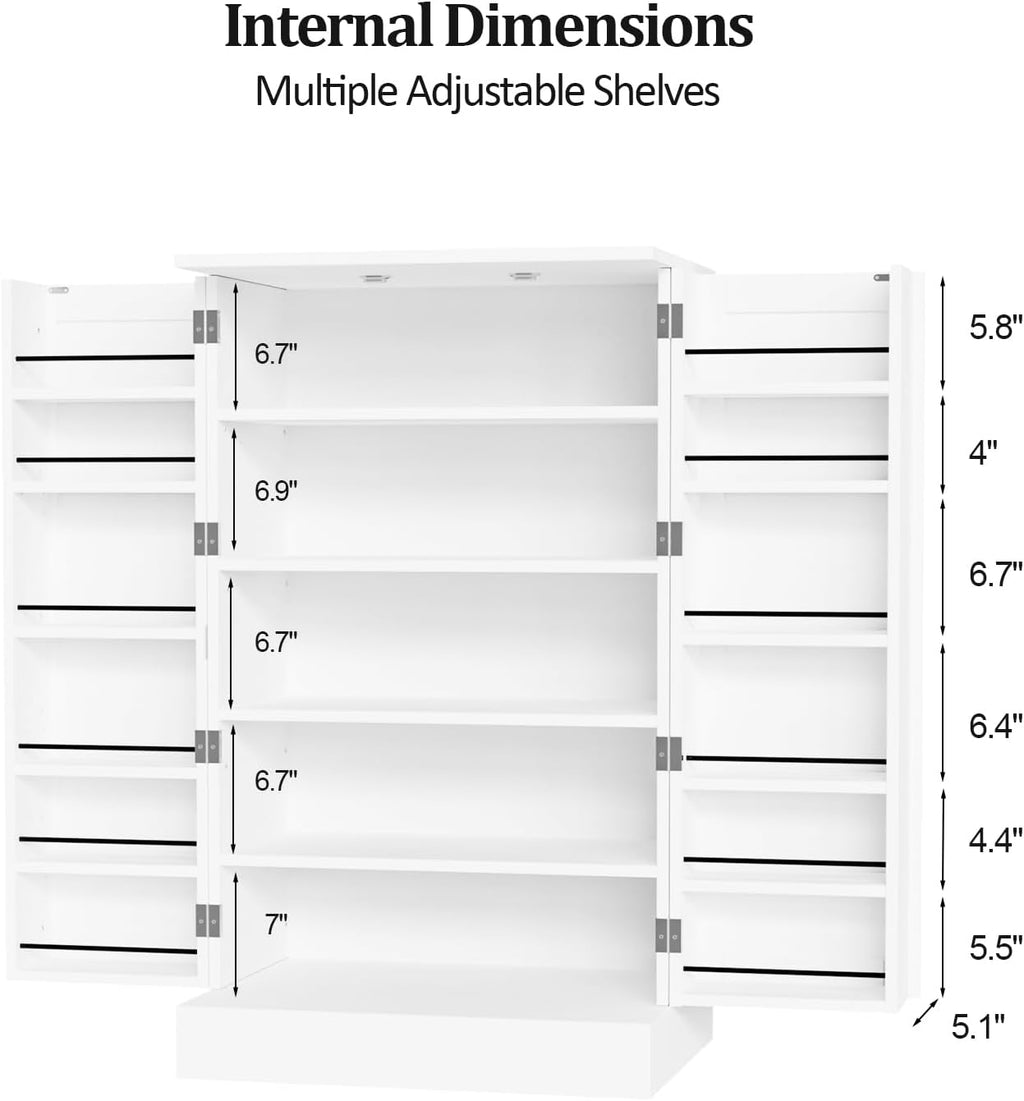 VINGLI Pantry Cabinet, White Kitchen Storage Cabinet with 2 Doors and Adjustable Shelves, 40.5' H Food Storage Freestanding Cupboard for Small Space in Dining Room, Living Room