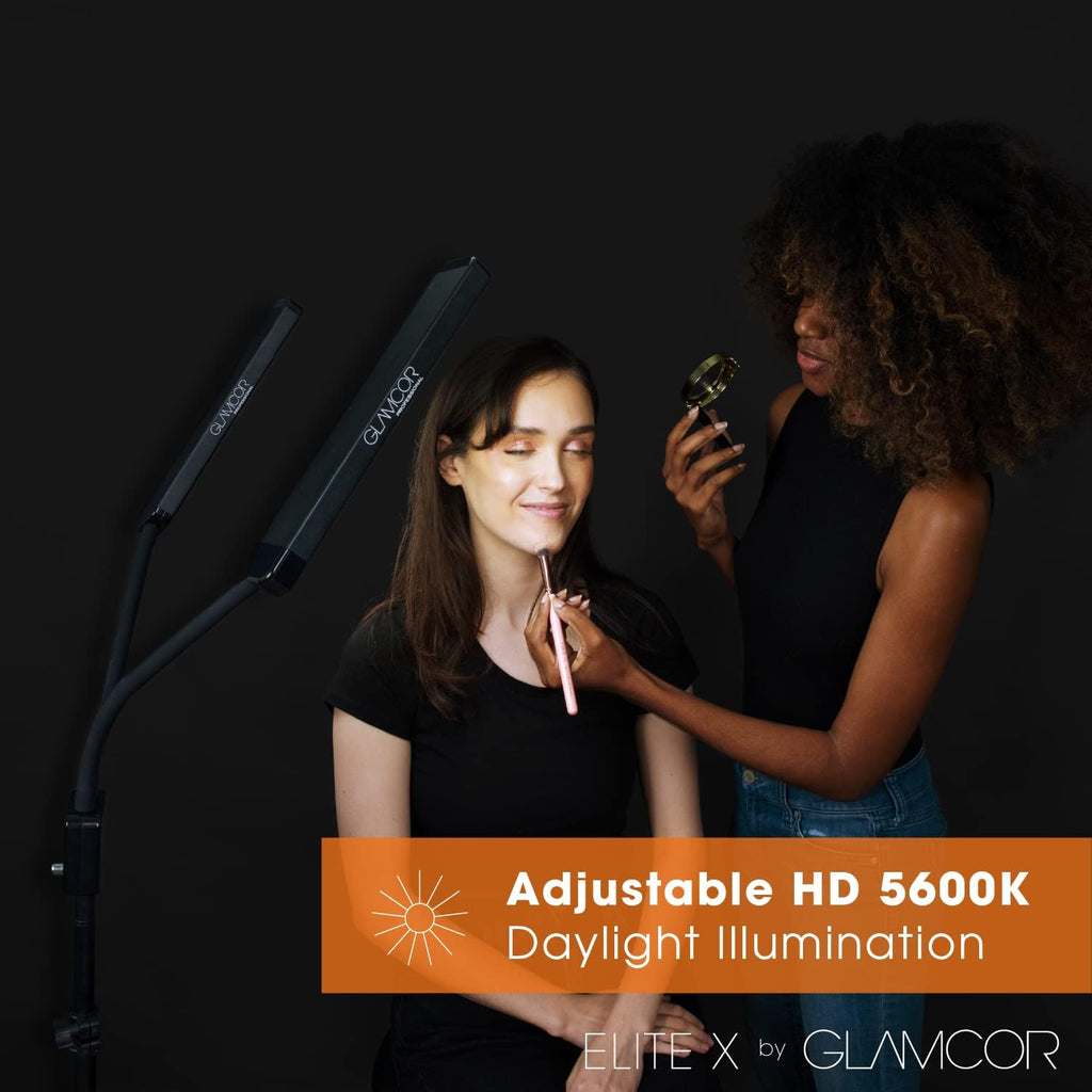 GLAMCOR Elite X Portable LED Lighting Kit for Eyelash Extension, Esthetician, Makeup, Filming & Photography | 5600K Five-Stage Dimming Daylight, with Travel Bag & Tripod (Black)