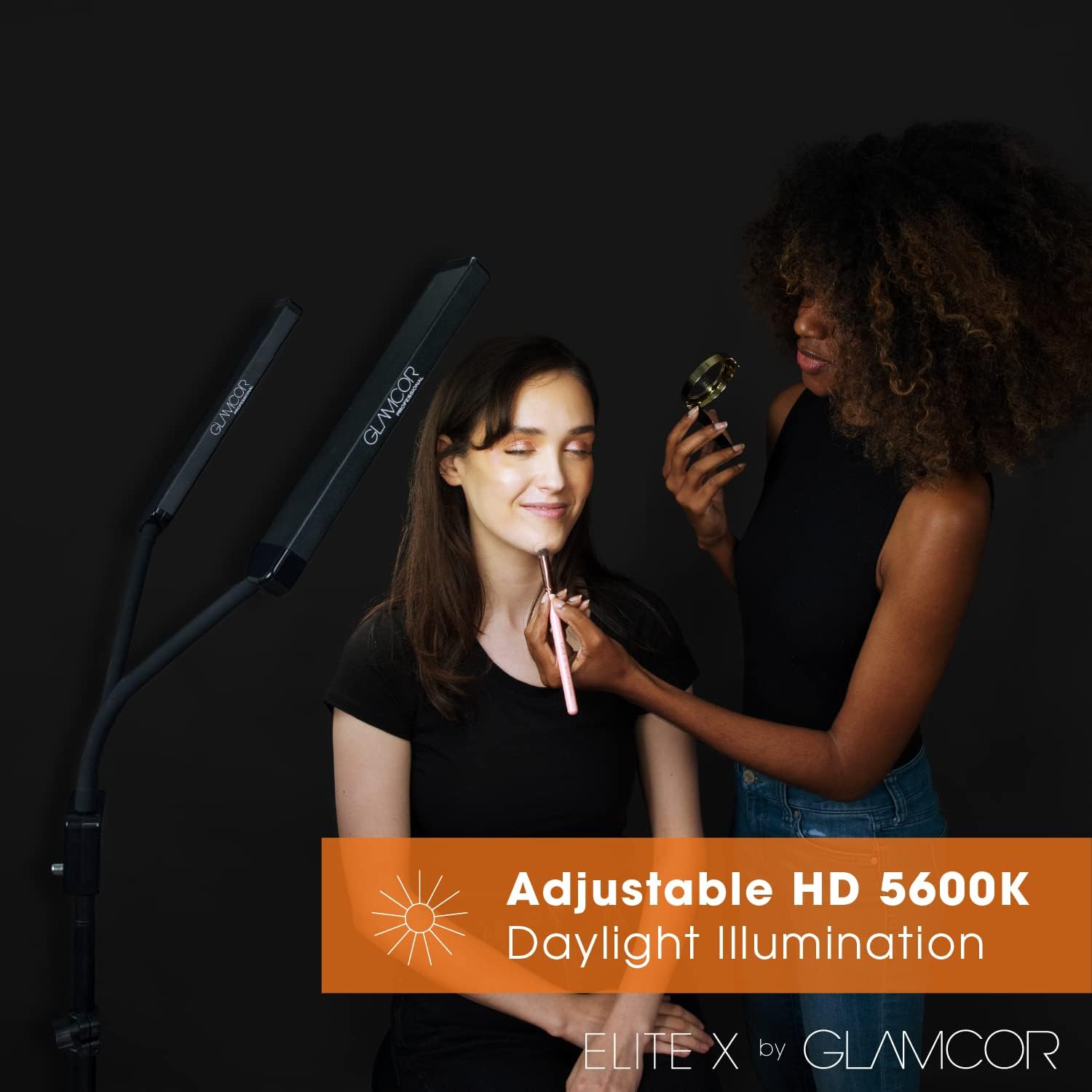 GLAMCOR Elite X Portable LED Lighting Kit for Eyelash Extension, Esthetician, Makeup, Filming & Photography | 5600K Five-Stage Dimming Daylight, with Travel Bag & Tripod (Black)