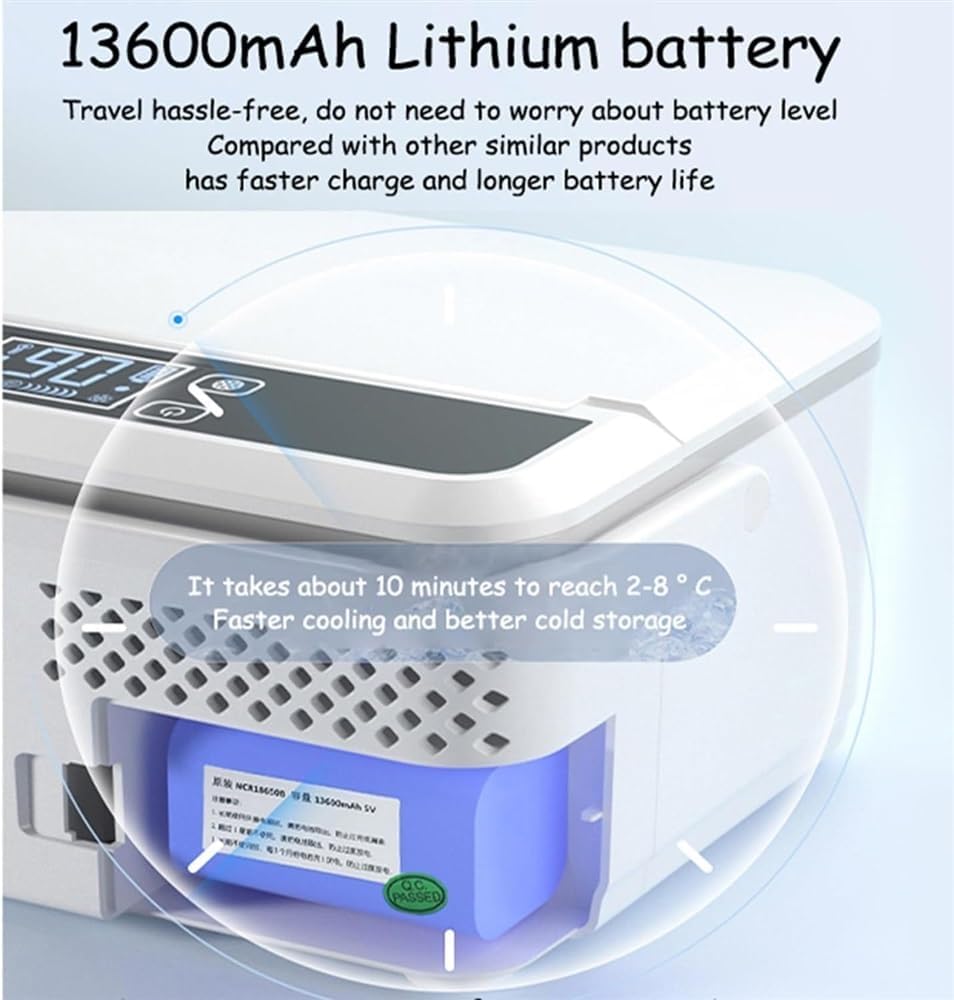 Insulin Cooler Case Diabetic Cooler Box Mini Drug Refrigerator Keeping Cooling 0-18℃ Portable car Insulin Cooler Box with Alarm, Battery Pack & USB(1Battery)