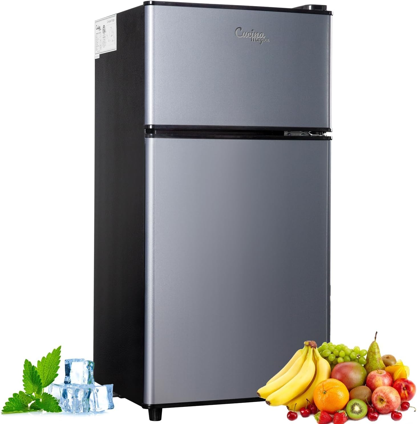 Cucina Magica 2.9 Cu.Ft Compact Double Door Mini Fridge - Top Freezer & Bottom Refrigerator | Energy Save,7-Level Precision Cooling | Ideal for Dorm, Bedroom, Office & Small Spaces