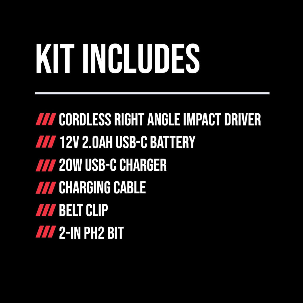 SKIL PWR CORE 12 Brushless 12V 1/4-Inch Hex Right Angle Impact Driver Kit, Includes 2.0Ah USB-C Battery and 20W Charger - RI5745A-11