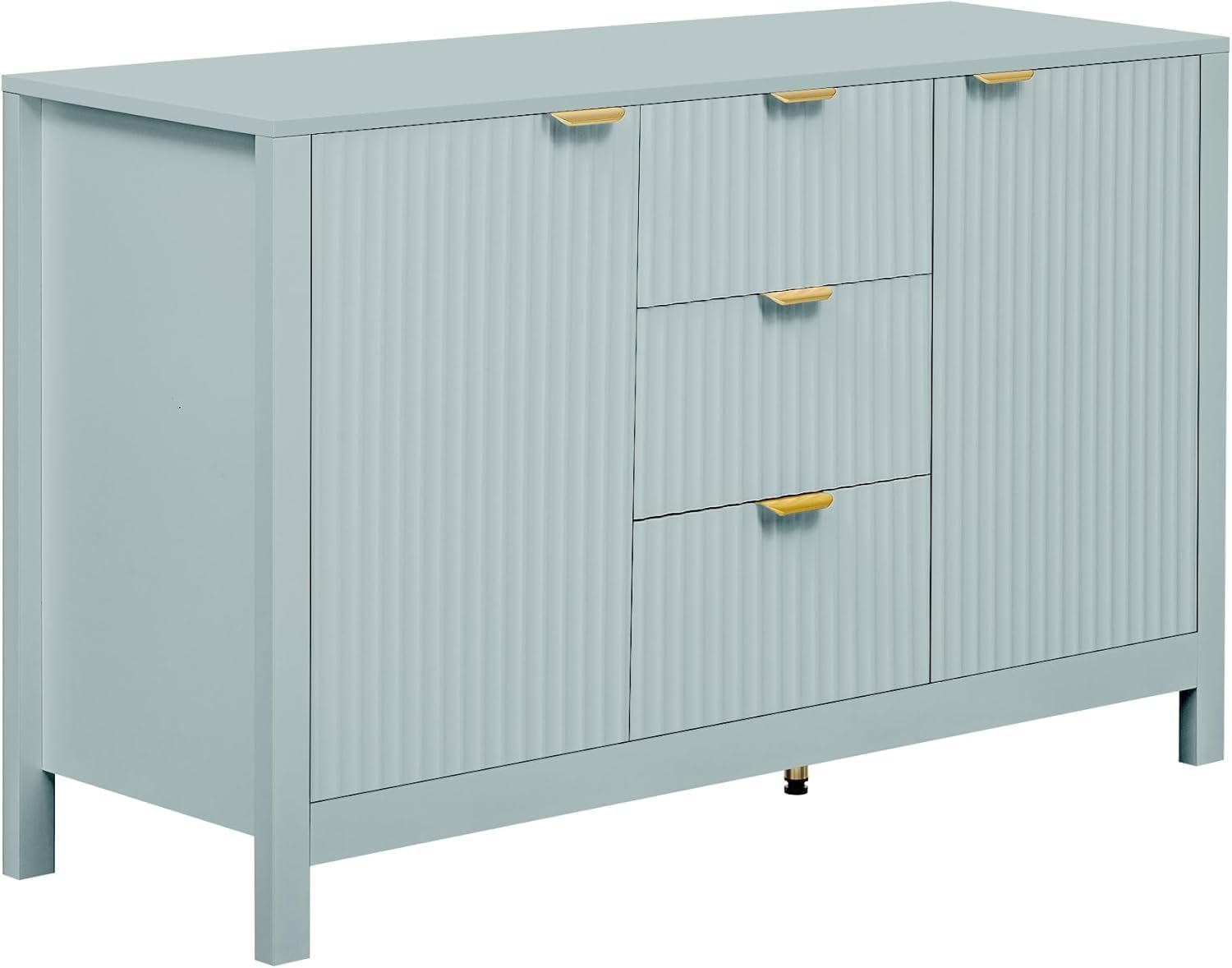 Virubi 47' Fluted Sideboard Buffet Cabinet with Storage Drawers,Doors,Adjustable Shelves and Gold Handles, Wood Modern Sideboard Accent Cabinet for Living Room,Hallway,Entryway (Green)