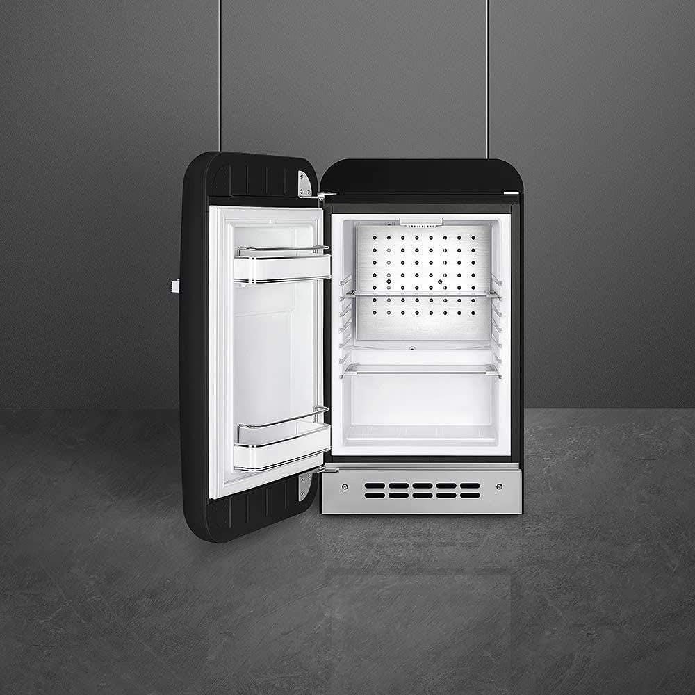 Smeg Retro FAB 5 Mini Refrigerator - 16' Authentic 50's Style - Made in Italy - FAB5ULBL3-1.5 cu. ft - Adjustable Shelves & LED Lighting – Left hinge option (not reversable)- Black