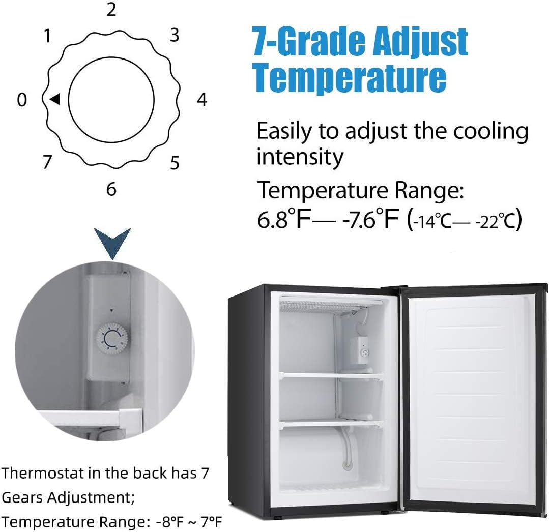 Antarctic Star Upright Freezer 3.0 Cu.ft, Compact Mini Freezer with Reversible Single Door, Temperature Control, Removable Shelves, Small freezer Stainless Steel for Dorms Home Office, Silver