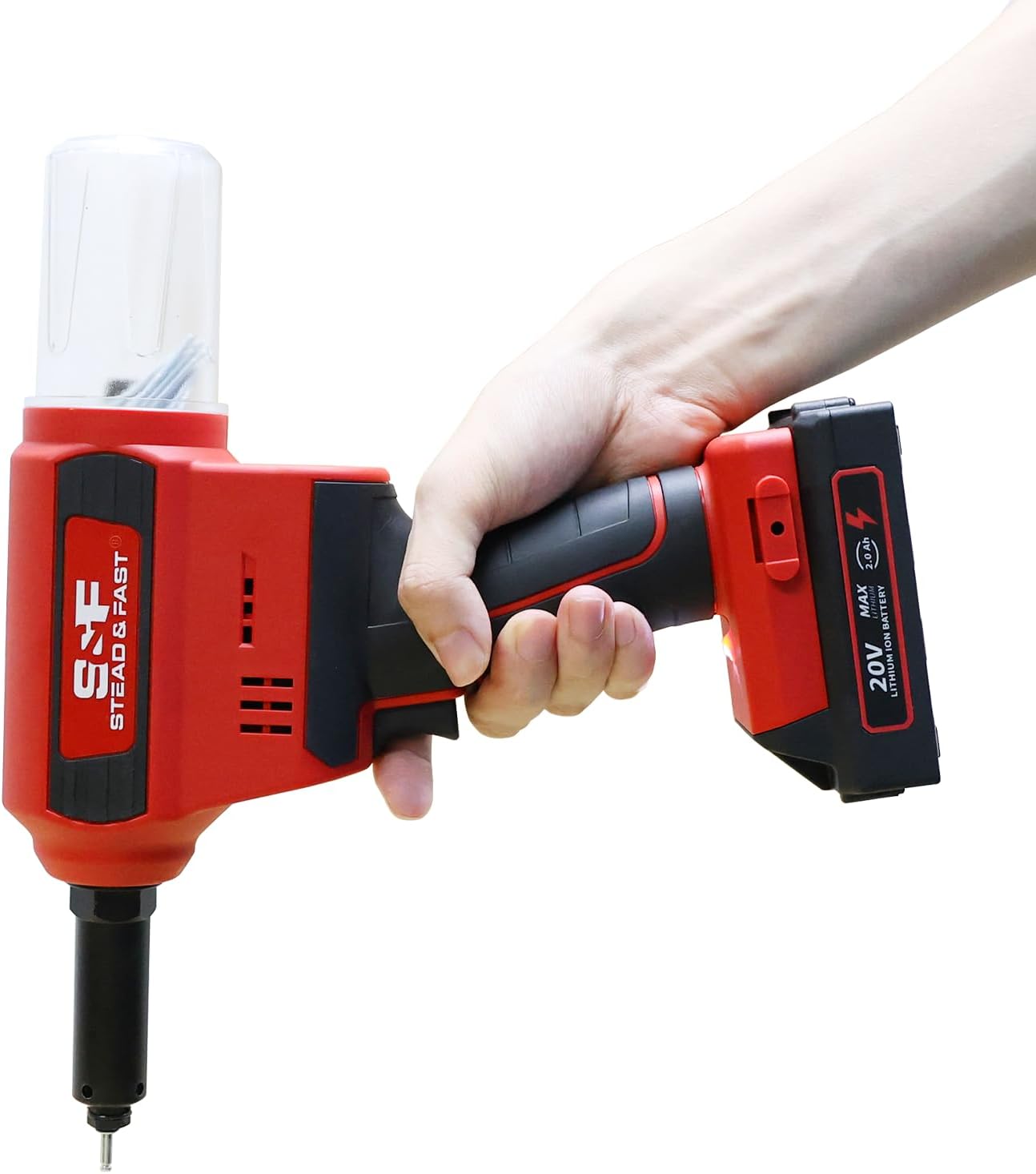 S&F STEAD & FAST Cordless Rivet Tool Kit, 1/8' - 1/4', Brushless, Industrial Grade, with Battery (2 pcs) and Charger, Electric Rivet Gun Set with Case