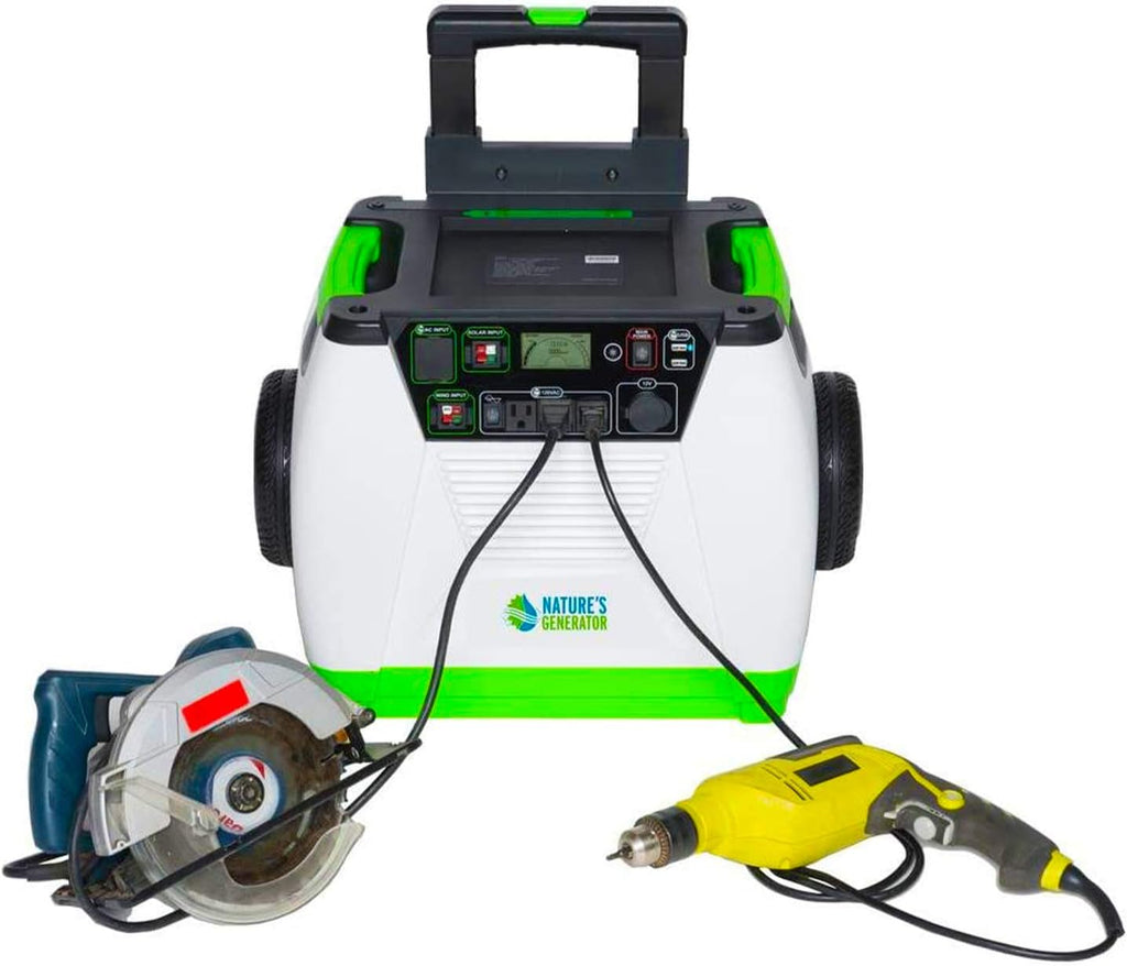 Nature's Generator with Cart -1800w Solar and Wind Powered Generator in Quiet Operation with 12V DC port,2 USB ports and 3 AC outlets