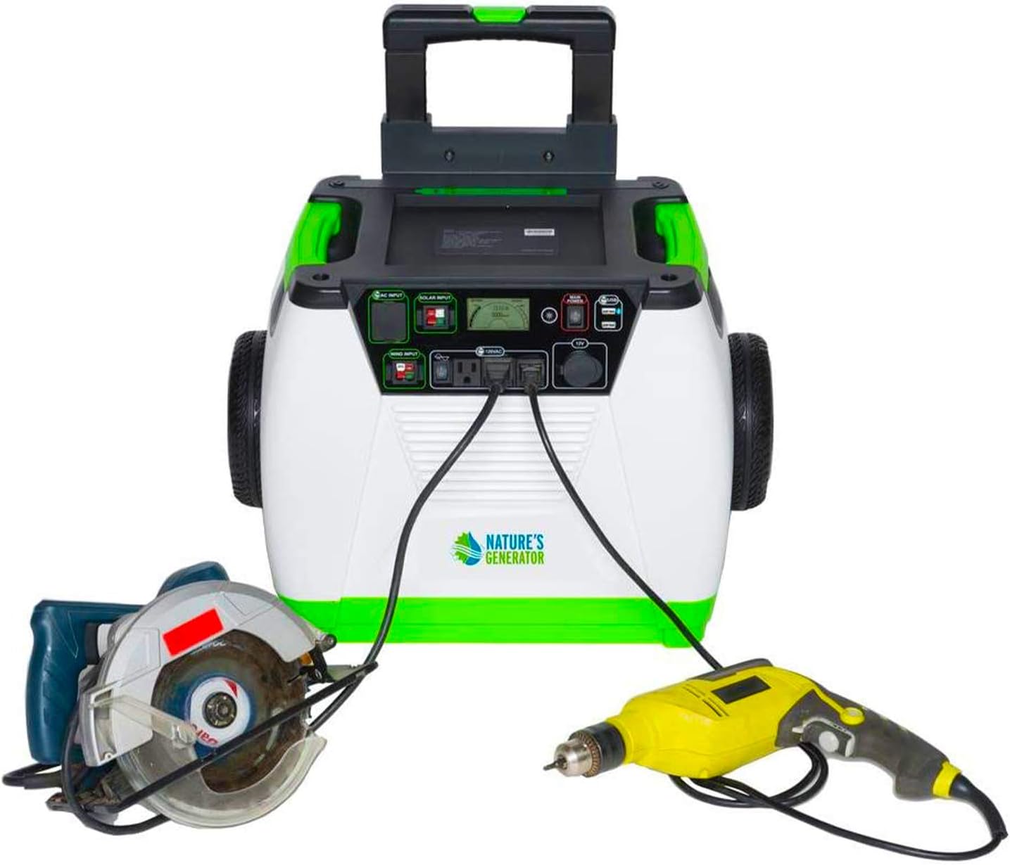 Nature's Generator with Cart -1800w Solar and Wind Powered Generator in Quiet Operation with 12V DC port,2 USB ports and 3 AC outlets