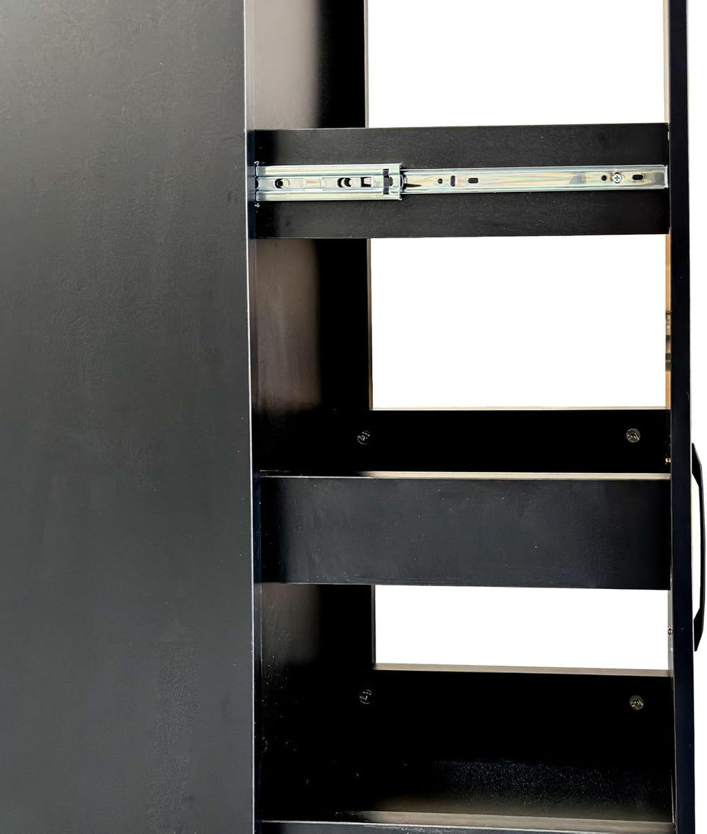 KEIKI Pull-Out Kitchen Pantry Storage Cabinet with Multi-Tier Shelf, Spice Rack Next to Fridge, Freestanding Wood Hutch Food Pantries Cupboard for Coffee Bar, Dining Room, Narrow Spaces