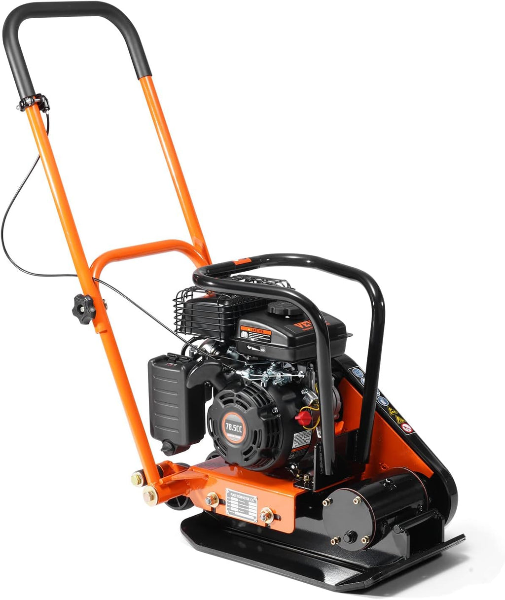 VEVOR Plate Compactor, 2.8 HP 78.5CC Gas Engine 5,250 VPM, 1,920 lbs Force Vibratory Compaction Tamper with 18.7 x 11.8 inch Plate for Walkways, Patios, Asphalts, Paver Landscaping, EPA Compliant
