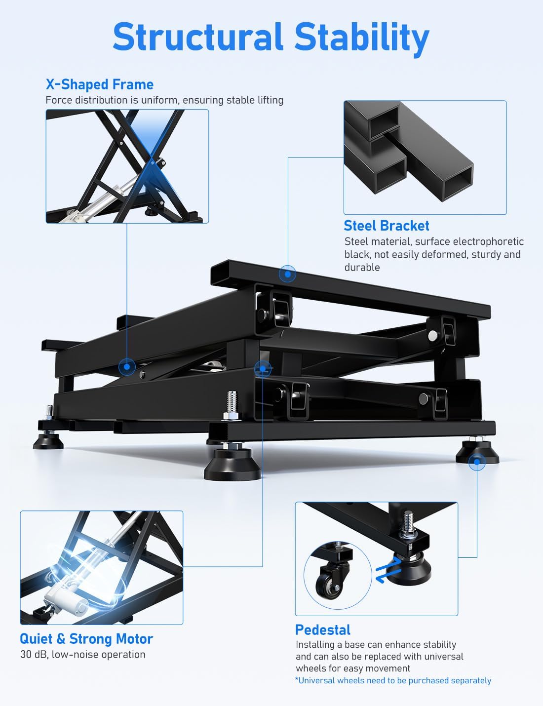 DIHOOL Electric Scissor Lift Table, 440Lbs Capacity, 8.07'-26.97' Height Adjustable Lifting Platform, Super Quiet with Remote & WiFi Control, Obstruction Detection, AC/DC Power for Home/Industrial Use