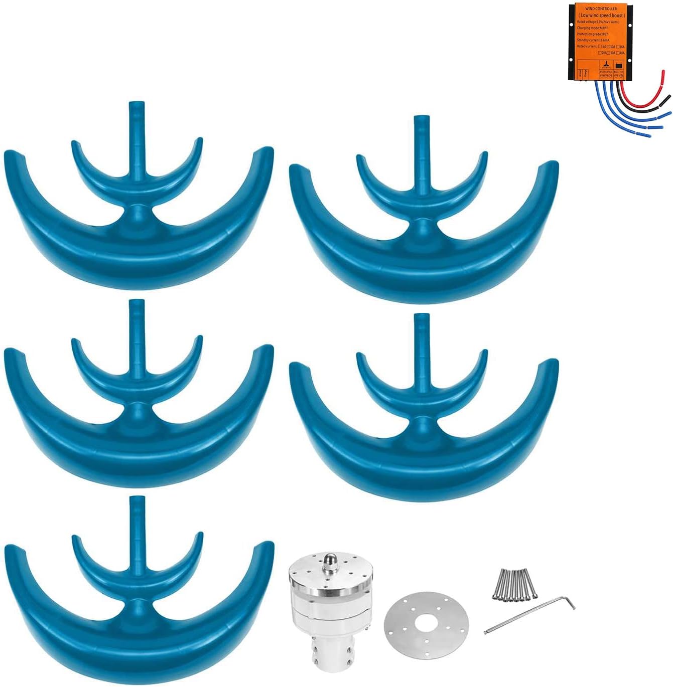 Blue Wind Turbine 5 Blades Vertical Wind Power Generator 12V/24V /48V 3000W Vertical Wind Turbine Generator for Garden & Home