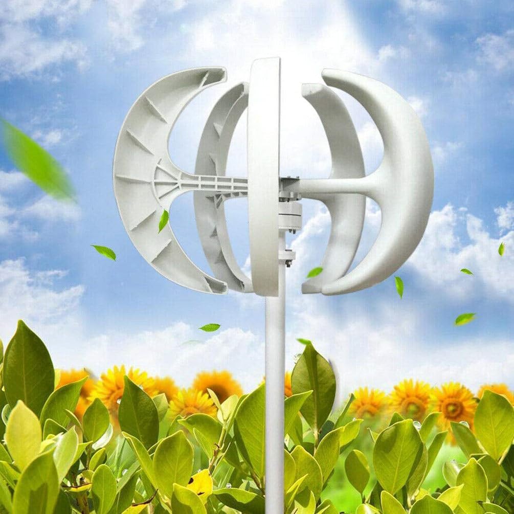 400W 600W 800W 1000W 1200W Wind Turbine Generator Kit - Vertical DC 12V 24V Home Power Energy Producer - Renewable Lantern Wind Generator for Efficient Electricity Generation, White