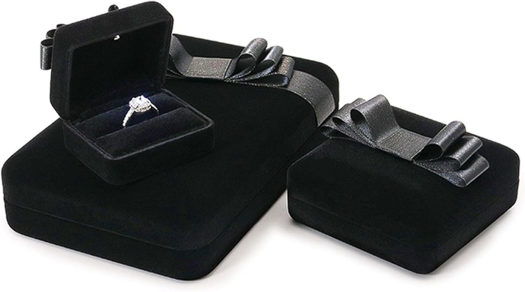 Rieort 5-Piece Jewelry Box Set Black Silk Jewelry Storage Box LED Light Necklace Box Women Jewelry Organizer Louver Design Display Box