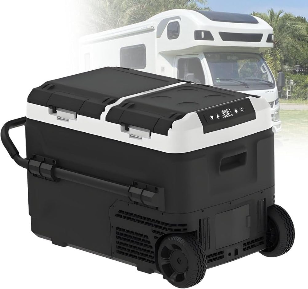 Dual-Zone Car Refrigerator Freezer, -4°F To 68°F Electric Cooler with Dual Temperature Control, 12/24V DC, Perfect for Camping, Road Trips, Etc.