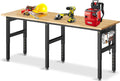 84' Adjustable Height Workbench, 5000 LBS Heavy Duty Table Rubber Wood Workstation with Power Outlet & Pegboard for Garage, Office, Workshop, Home,Commercial