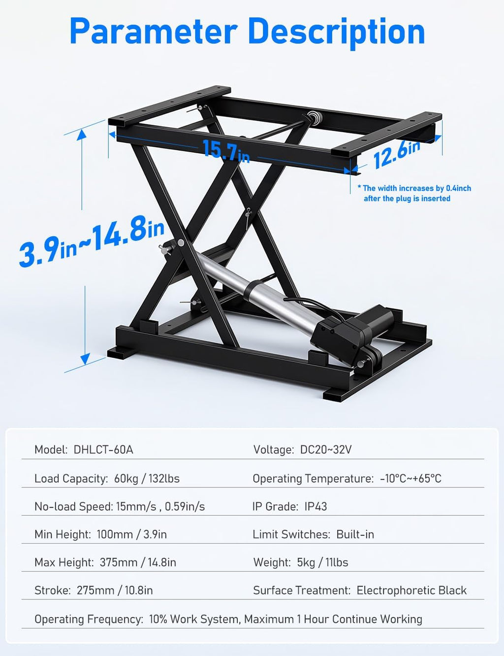 DIHOOL Electric Scissor Lift Table, 130Lbs Capacity, 3.95'-14.76' Height Adjustable Lifting Platform, Super Quiet with Remote & WiFi Control, Obstruction Detection, AC/DC Power for Home/Industrial Use