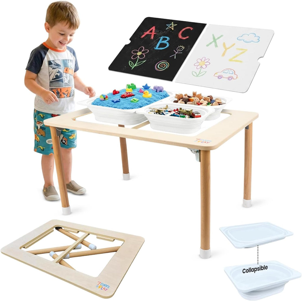 7 Days of Play Sensory Play Activity Table with Foldable Legs, Storage Bins, and Lid – Sensory Table for Toddlers & Kids | Great Gift for Birthdays, Christmas & Special Occasions