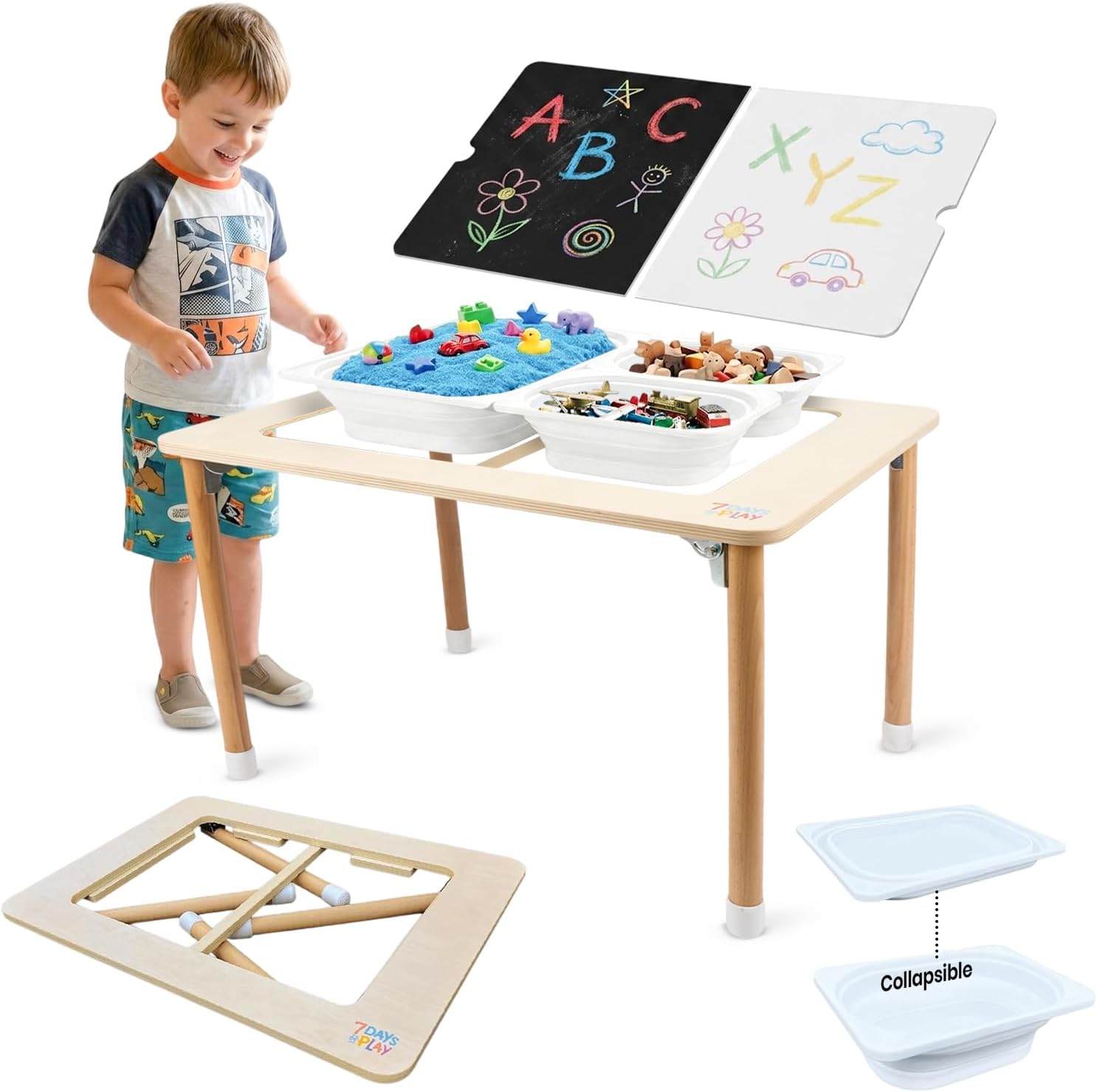 7 Days of Play Sensory Play Activity Table with Foldable Legs, Storage Bins, and Lid – Sensory Table for Toddlers & Kids | Great Gift for Birthdays, Christmas & Special Occasions