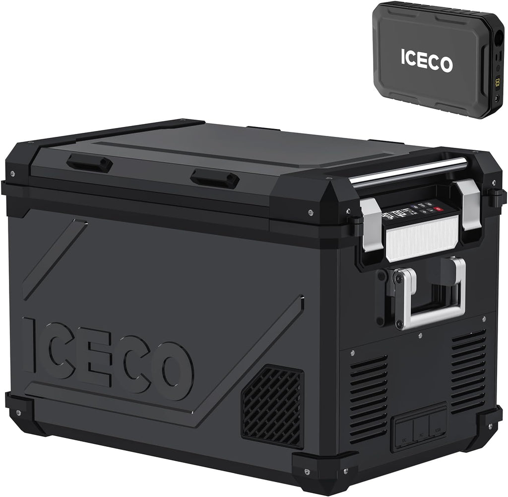 ICECO APL55 55Liter Portable Refrigerator and Freezer, Powered by AC/DC or Solar, Dual Zone Bluetooth Controlled 12v refrigerator, for Truck, Car and Home, -4℉~68℉, With 250Wh Magnetic Battery