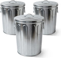 Plexon 5 Gallon Small Metal Trash Can with Lid Outdoor Galvanized Bucket with Lid 5 Gal Fireplace Ash Bucket for Wood Stove Storage Can for Dog Food Bird Seed Storage Container 3 Pack