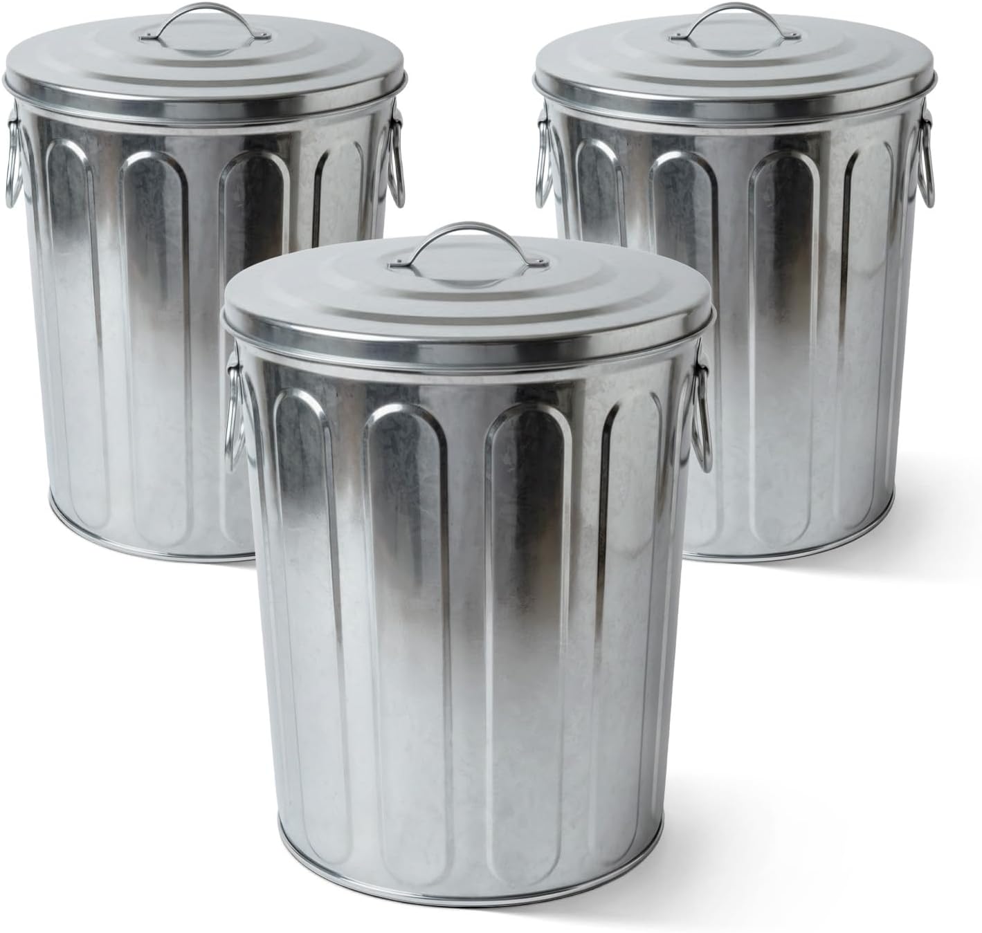 Plexon 5 Gallon Small Metal Trash Can with Lid Outdoor Galvanized Bucket with Lid 5 Gal Fireplace Ash Bucket for Wood Stove Storage Can for Dog Food Bird Seed Storage Container 3 Pack