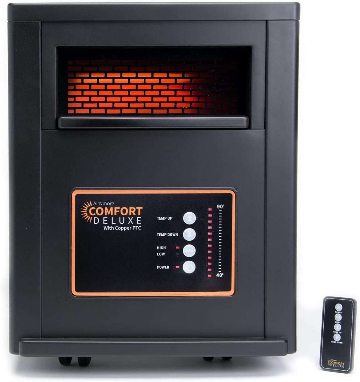Comfort Deluxe by Airnmore, with Copper PTC, Infrared Space Heater with Remote,1500W,ETL Listed with High and Low Settings, Good for Small to Large Room's, 2-year warranty.