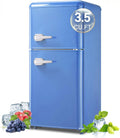 Retro Mini Fridge with Freezer 3.5 Cu. Ft, Small Refrigerator with 7 Level Adjustable Thermostat, Compact Classic Dual Door Fridge Removable Glass Shelves for Apartments, Dorm, Office, Blue