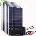 600 Watt 12V 24V Solar Panel Kit for Caravan,6pcs 100W Polycrystalline PV Panel with 60A LCD Charge Controller + Accessory