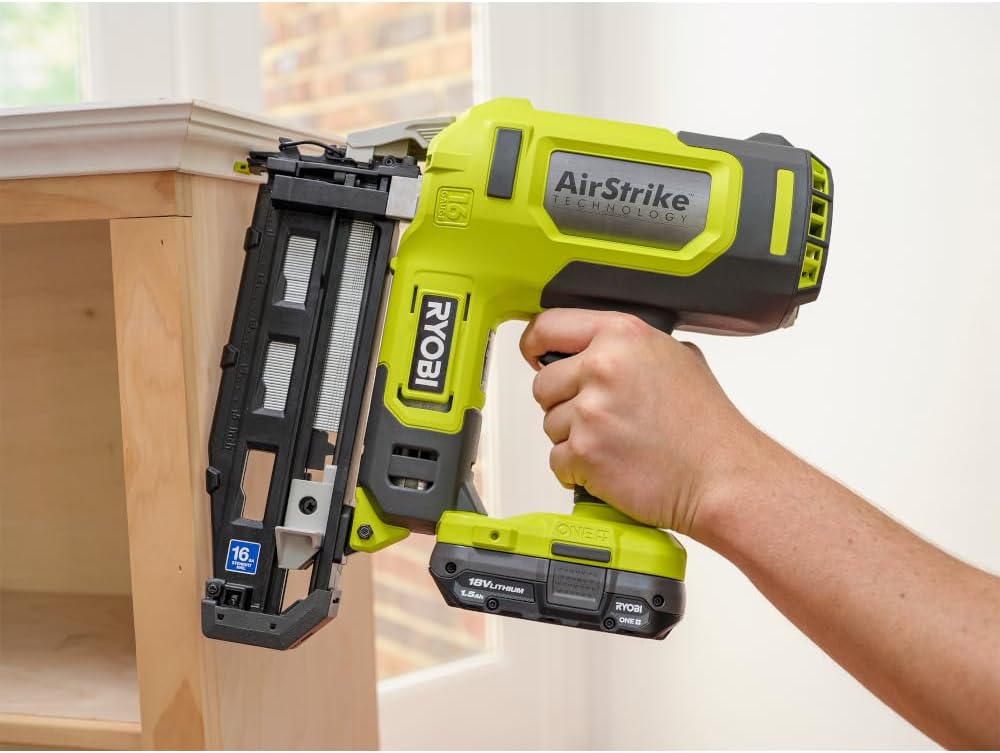RYOBI ONE+ 18V 16-Gauge Cordless AirStrike Finish Nailer (Tool Only), P326, Green