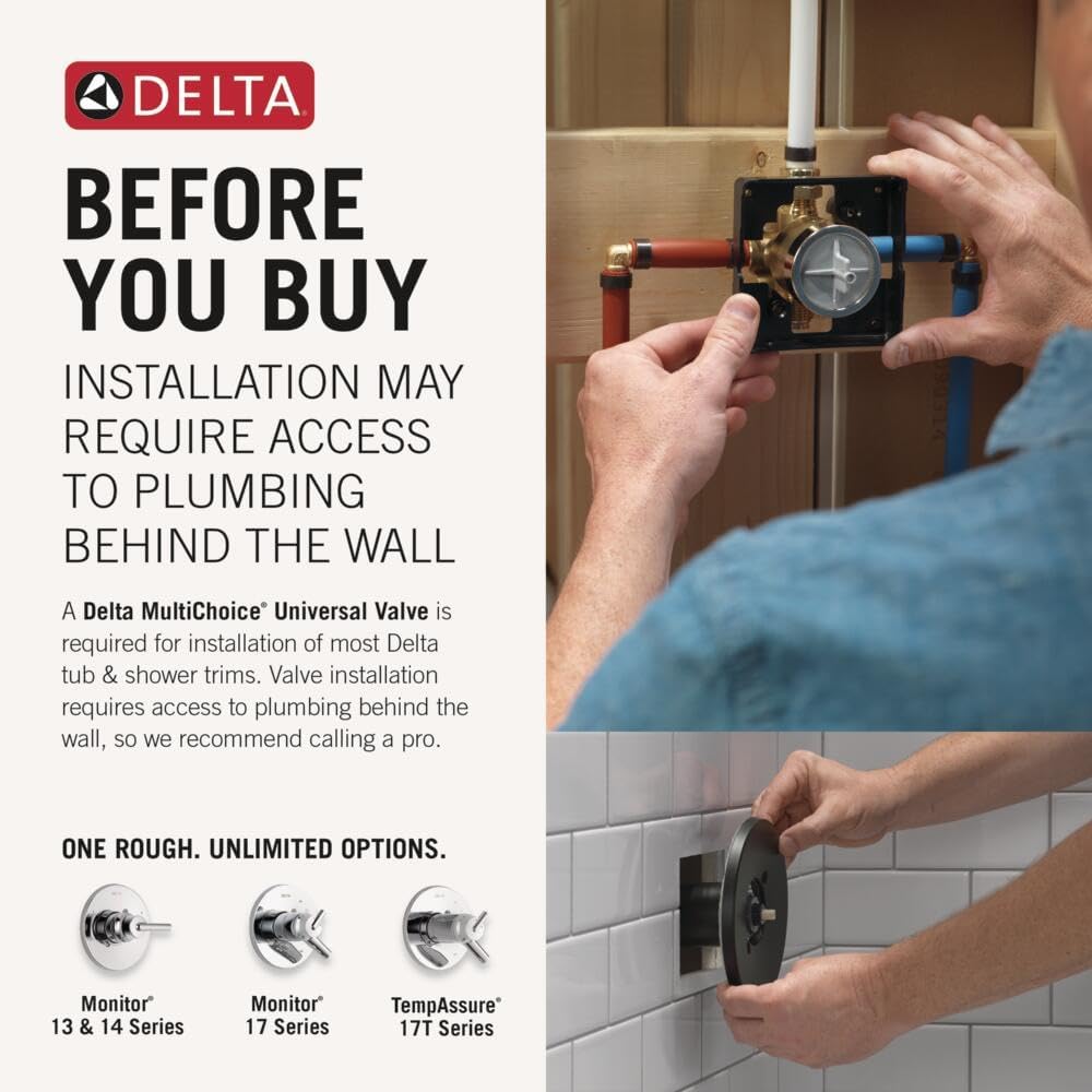Delta Modern 14 Series Square Rain Shower System Faucet Set, Rainfall Matte Black Shower Head and Handle Set, Valve Trim Kit, 10 Inch, Matte Black T342701-BL (Valve Not Included)