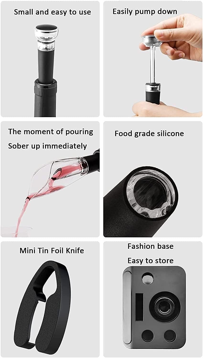 Electric Wine Bottle Opener Automatic Wine Opener Electric Corkscrew with Foil Cutter,Wine Pourer,Wine Stopper, Battery Powered, Fathers Day Dad Gifts from Dauther Son (Color : Silver)