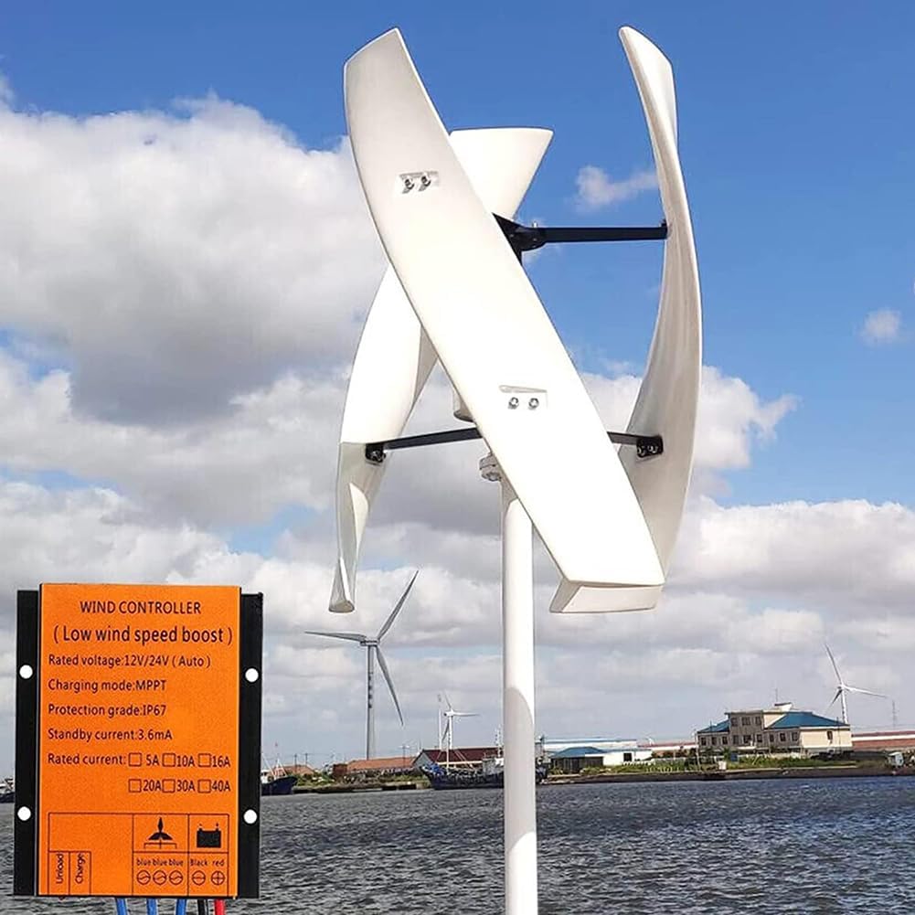 Wind Turbine Generator Kit, 3-Blade Low Noise Vertical Axis Wind Turbine Generator, Adjustable Windward Direction, Wind Power Generator for Marine, RV, Home, Windmill,2000w 48v 4m