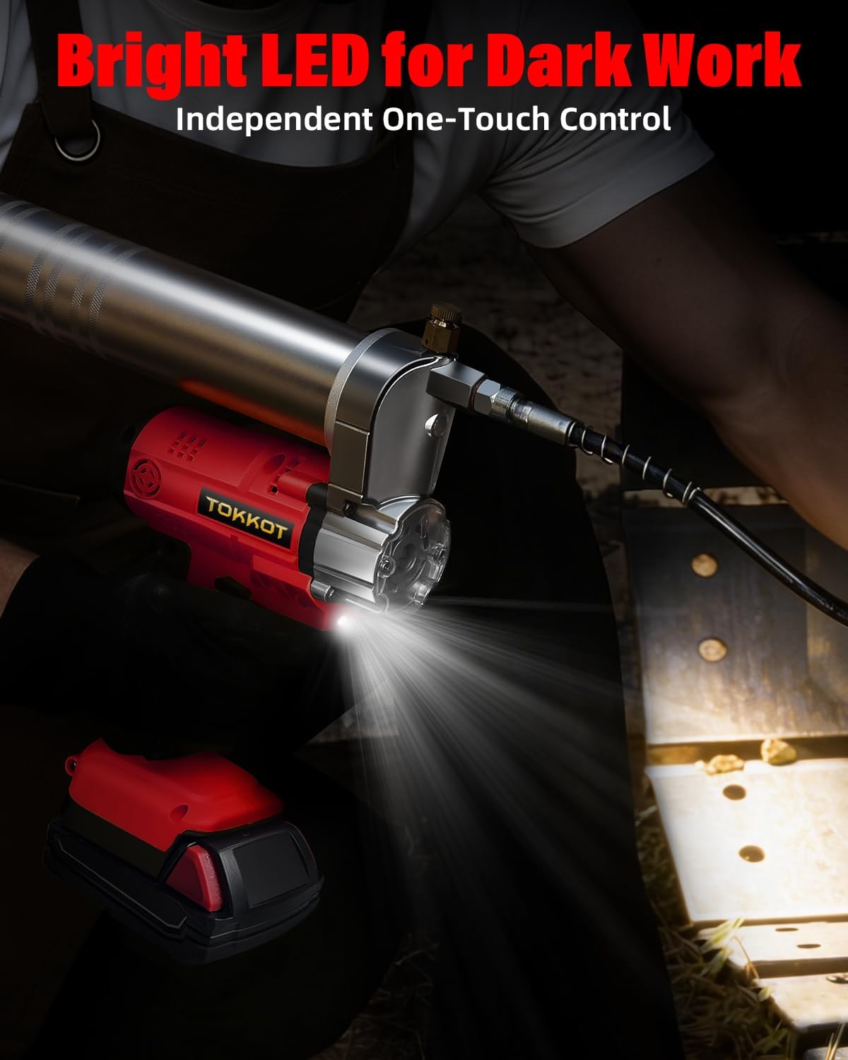 Electric Grease Gun, Cordless Grease Gun Compatible with Milwauke M18 Battery, 12000 PSI with LED Light, 12' Hose & 6' Couplers (Tool Only)